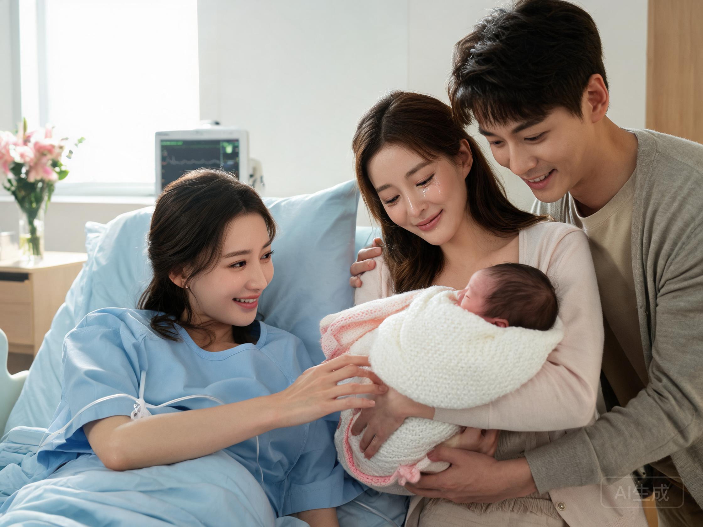 新生儿与三方合影
